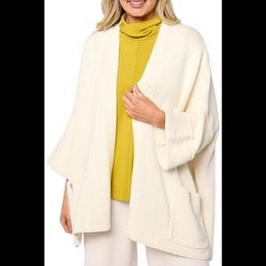 WynneCollection Women's Cotton-Blend Chunky Knit Topper Cream - Regular